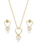 Conjunto Coração Zircônias Banhado a Ouro 18K
